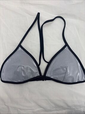 NWOT Victoria's Secret Sparkly Silver Racerback Bikini Top with Black Trim